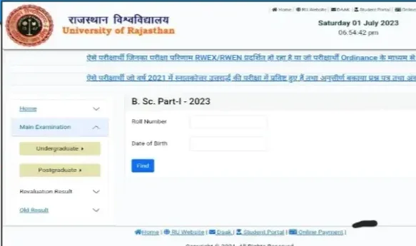 BSc Result 1st Year Rajasthan University - Myexamresult.in